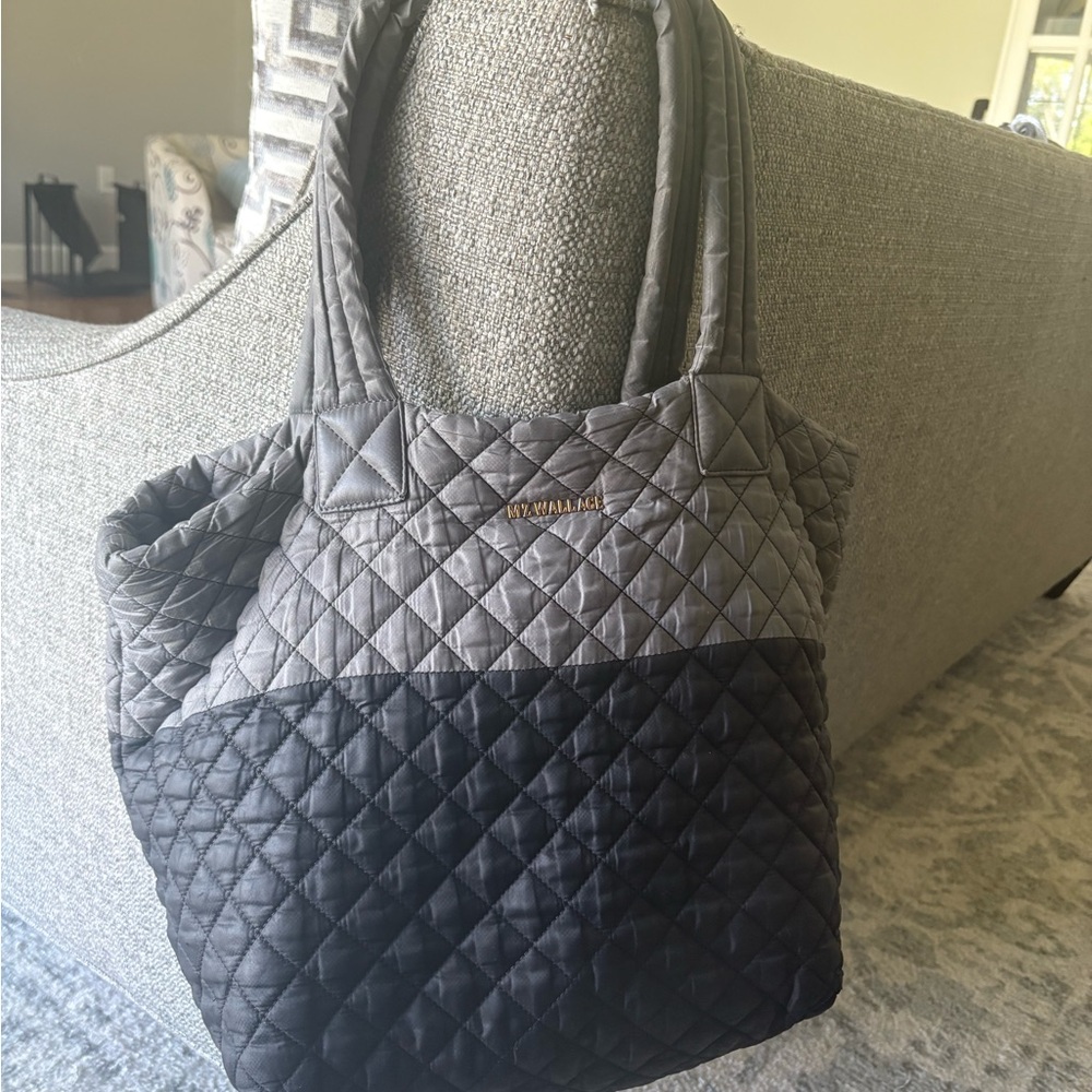 MZ Wallace Quilted Gray and Black Two-Tone Tote